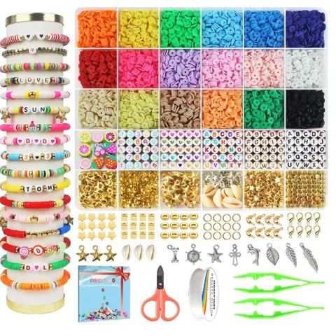 5100 Clay Beads Bracelet Making Kit, Flat Preppy Beads for Friendship Jewelry Making, Polymer Heishi Beads with Charms Gifts for Girls