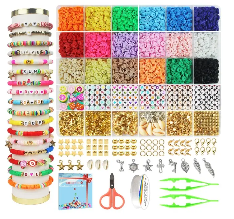5100 Clay Beads Bracelet Making Kit, Flat Preppy Beads for Friendship Jewelry Making, Polymer Heishi Beads with Charms Gifts for Girls