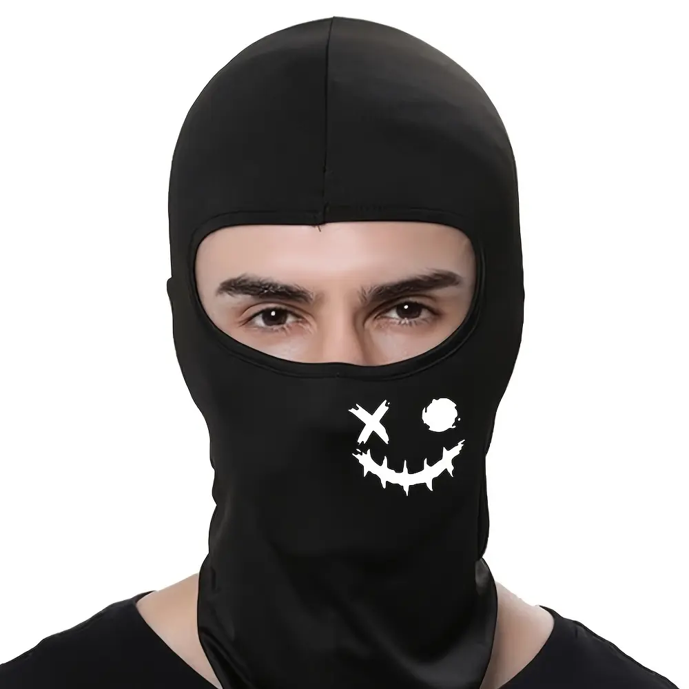 Unisex Halloween Smile Face Print Balaclava - One Size Sporty Face Covers & Mask, Windproof Sun-Protective Full Coverage Hood for Halloween Costumes, Outdoor Sports