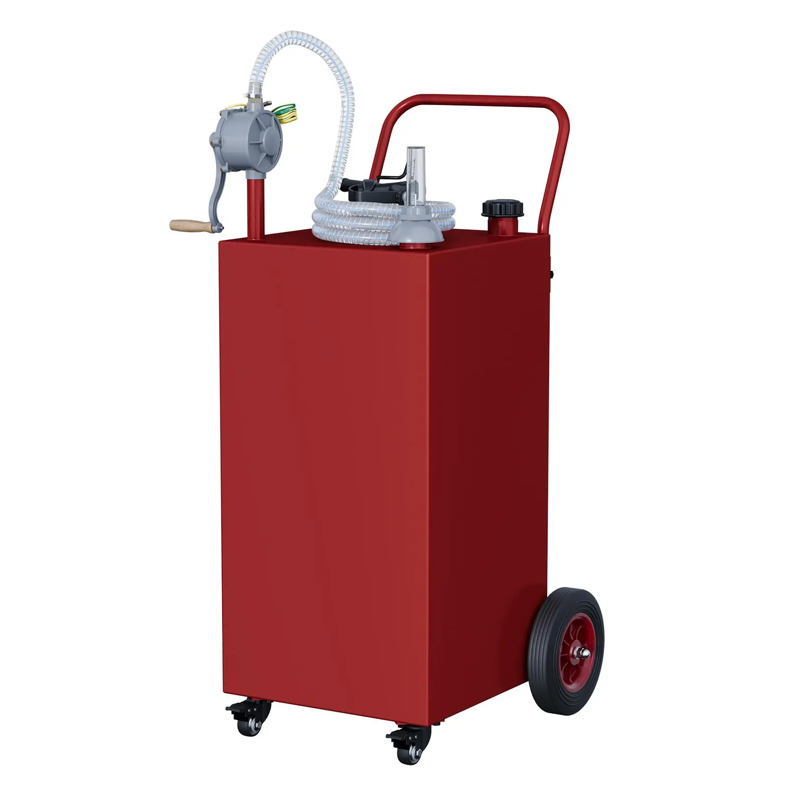Garvee 35 Gallon Portable Fuel Caddy with 4 Wheels and Manual Transfer Pump, Durable Gasoline and Diesel Storage Tank for Cars, Lawn Mowers, ATVs, Boats, and More, Red