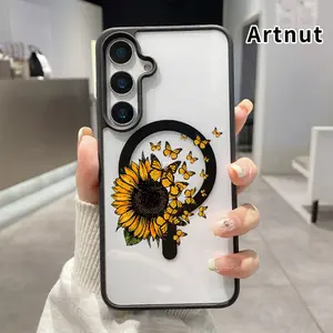 Compatible with Samsung Galaxy 16 Pro Max E Plus Sunflower Flutter Pattern Shockproof Non-Yellowing Crystal Transparent Acrylic Soft Case Supports Wireless Charging.