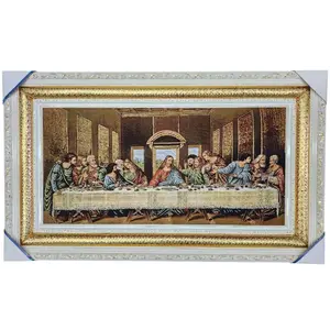 Ultima Cena 39"widex23"tall Classic or F812-L Cuadro white with Brown Tapestry Cloth Last Supper Artwork with Detailed Framing Tapestry Cushioned Cloth Elements  Religious Decor Frame Religious art image, home decor, wall decor, church events, gifts