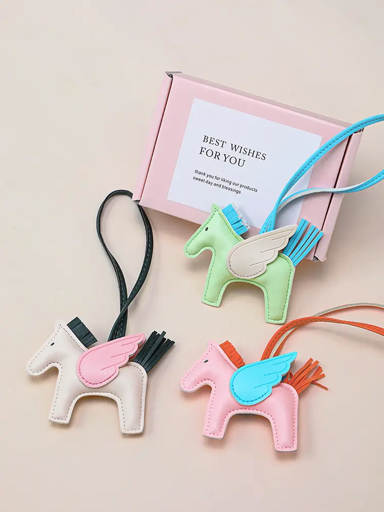 Vegan PU Leather 3-Piece Pony Bag Charm Set - Gift Box Packaging, Soft, Easy-to-Clean, Durable Luggage & Bag Accessory