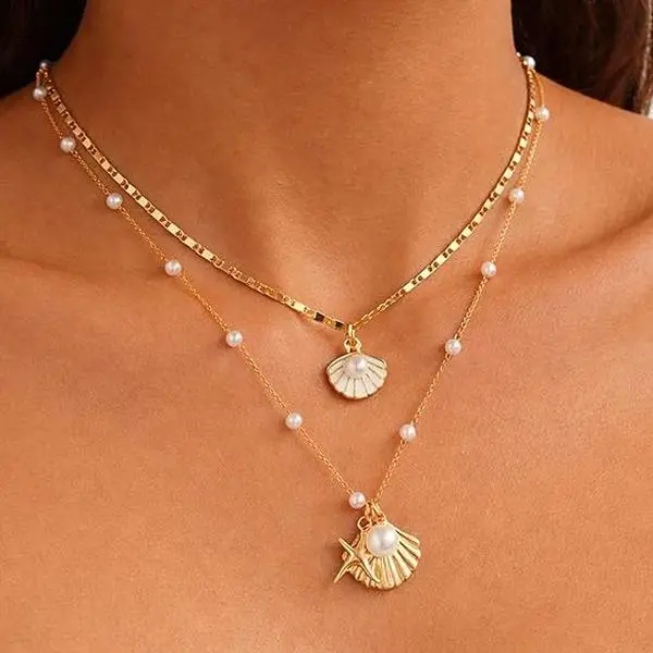 Eloria Jewelry B Starfish Necklace Beach Necklaces for Women Shell Pendant Jewelry Summer Ocean Theme Seashell Necklace Beach Vacation Essentials Fashion Accessories Summer Outfits for Women