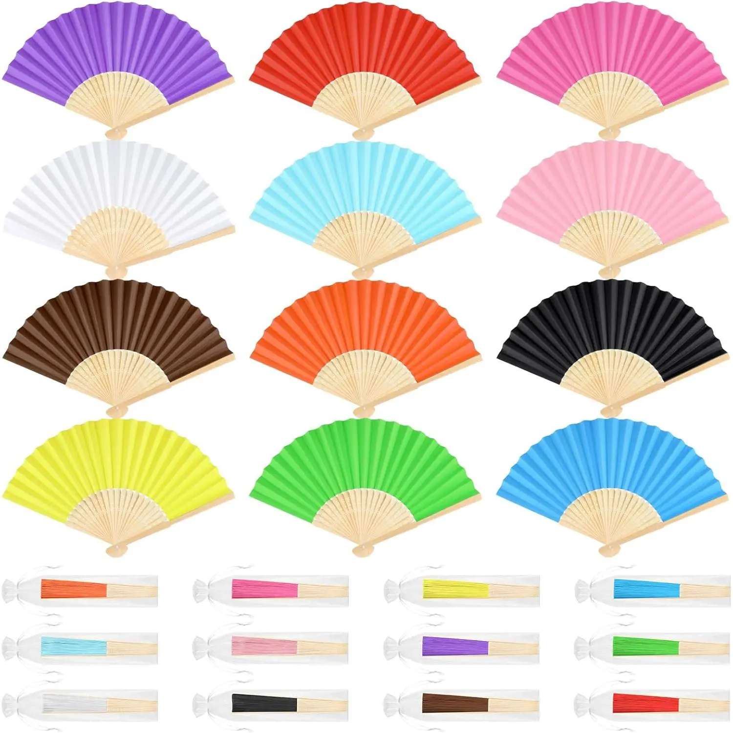 12 count Hand Held  Folding Fans Paper Fans Handheld for Women Foldable Girls Wedding Decoration Church  Party Favors Summer (Multicolor)