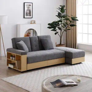 Convertible Sleeper Sofa Couch Multifunctional Double Folding Sofa Bed,Storage Ottoman and Sofa arm with box and drawer, Drop Down Table with 2 Cup Holders for Living room,Apartment,Office