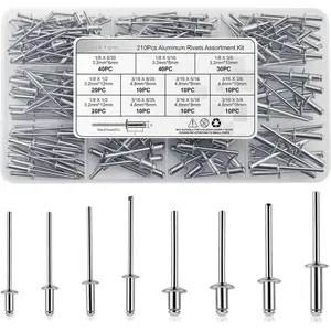 210 count  Blind Rivets Assortment Kit - 8  Common Sizes (1/8" to 3/16") for DIY, Auto Repair, Metalworking &  Maintenance with Portable Storage Case