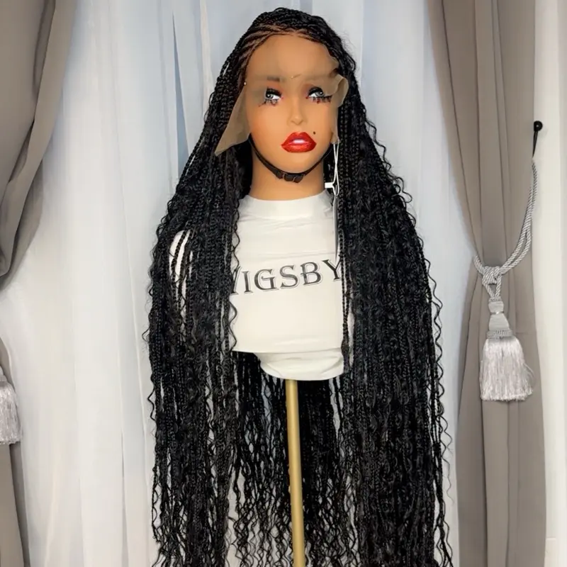 WIGSBYITO Human Hair 13x6 Full Frontal, Boho braids 30inches Black