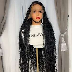 WIGSBYITO Human Hair 13x6 Full Frontal, Boho braids 30inches Black