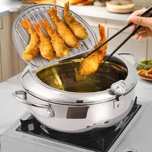 Stainless Steel Deep Frying Pan with Lid, Non-stick Durable Deep Fryer with Oil Drip Filter Rack for Fried Chicken, Kitchen Cookware