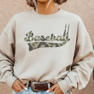 Vintage Baseball Sweatshirt Camo Baseball Retro Pullover Baseball Mom Camouflage Sweater Sports Mama Crewneck Game Day Camo Shirt Unisex Casual Sublimation Sweatshirt