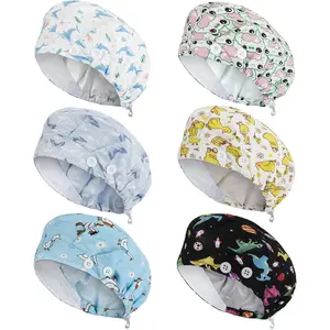6 Pcs Lined Scrub Caps Women Nurse Surgical Hat with Buttons Working Cap Bouffant Nursing Hats