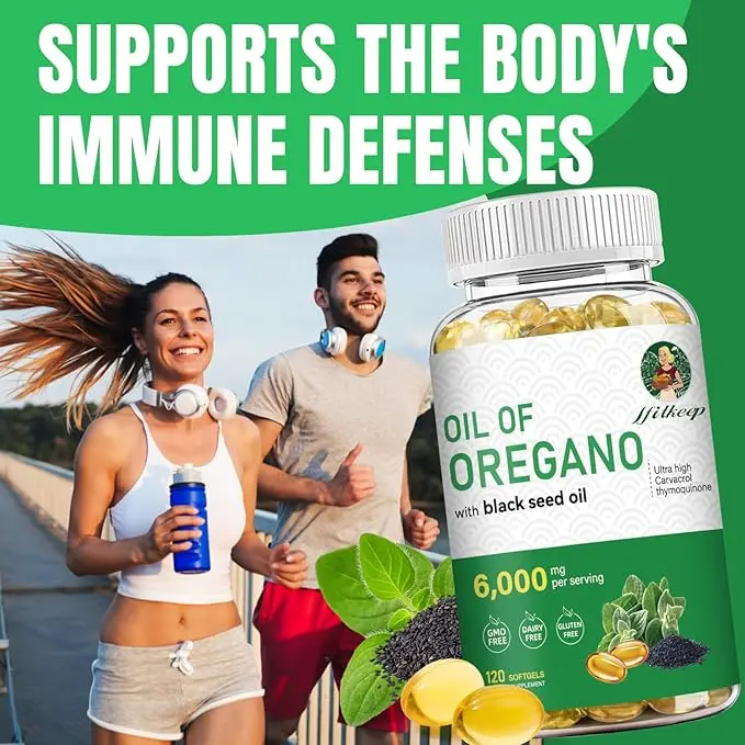 Oregano Oil 6000 mg (per serving) with Black Seed Oil —Non-GMO &Gluten Free Formula—Immune Repair, Detox, Anti-Inflammatory, Eases Bloating — 120 Count Natural Organic Supplement High Potency Supplement Fitness Healthcare