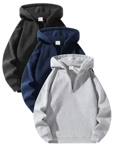 Men's Solid Color Half Zip Up Fuzzy Hoodie, Regular Fit Casual Comfy Thermal Lined Long Sleeve Hooded Sweatshirt for Fall & Winter, Men's Clothes for Daily Wear