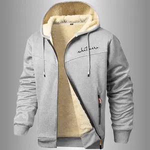 Autumn Winter Sherpa Lined Hoodie - Crew Neck Embroidered + Zipper, Reflective Strips for Night Safety, Thickened Warm for Daily Casual