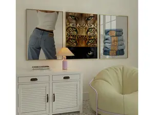 Set of 3 Fashion & Leopard Wall Art Set – Stockholm Style Y2K Aesthetic Cool Girl and Animal Print, Chic Fashion Decor, Stylish Denim Poster Frames Glossy wall decor set