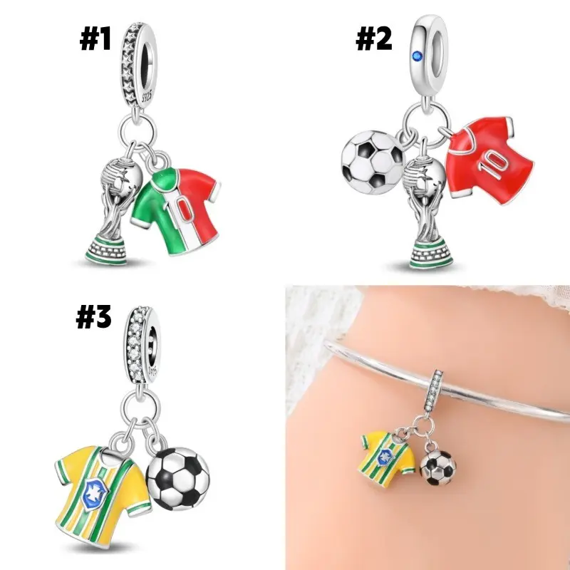 925 Sterling Silver Soccer Fan Charm Football Pendant for Bracelet Making