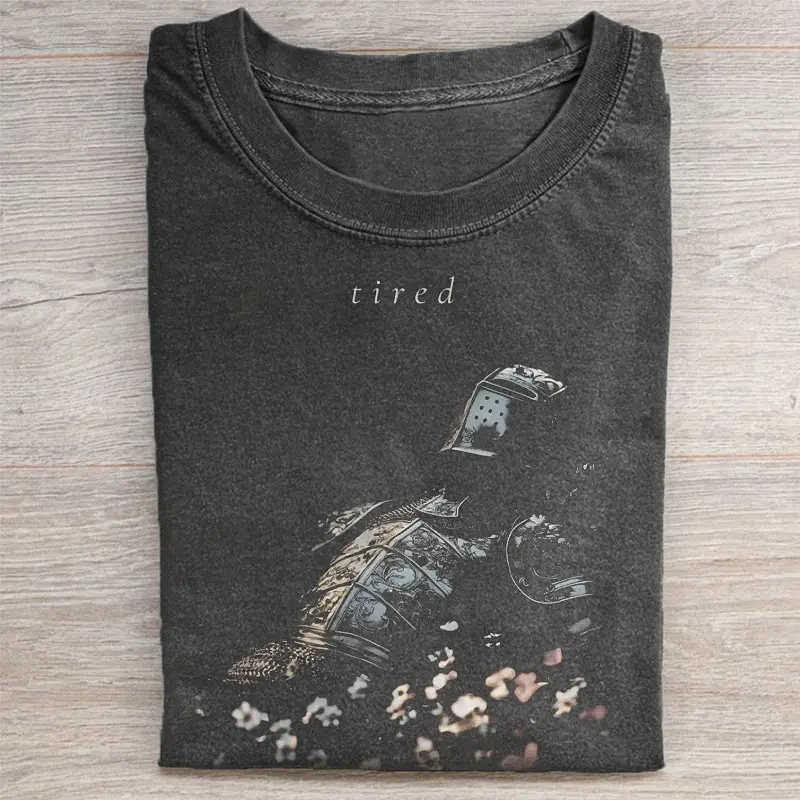 Medieval Knight Tired Shirt, Vintage Knight Graphic Tee, Distressed Armor Art Top, Heavyweight Mineral Wash Knight Shirt