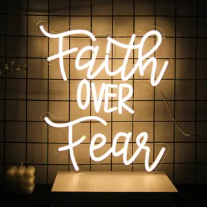 Faith Over Fear Neon Sign  Neon Light Christian LED Signs for Wall Dimmable Warm White Letters Neon Lights Signs for Bedroom Man Cave Classroom Church Decor Christian Religious Sayings
