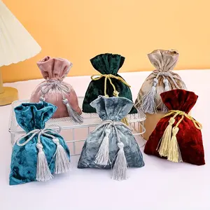 [6pcs Velvet Bags] 6pcs Velvet Jewelry Gift Bags |   Soft Drawstring Pouches with Tassels, Burgundy & Golden Trim |   for Earrings, Rings, Necklaces, Bracelets, Christmas Wedding Holiday Candy Packaging