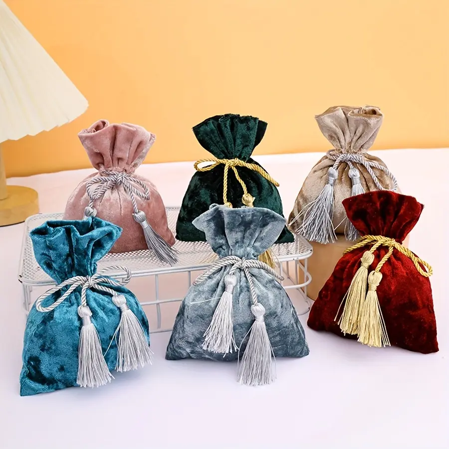 6pcs Patterned Drawstring Bag, Small Soft Fabric Jewelry Pouches for Wedding Gifts and Party Favors, Draw String Bag, Generaling Fit, Pink, Drawstring Pouches