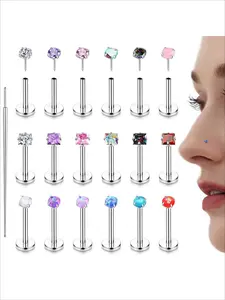 18 Pcs Sleek Bright Multicolor Piercing Studs for Women Men Stylish Threadless Flat-back Jewelry Hypoallergenic Stainless Steel Dazzling CZ Soft Opal Rich Colorful Designs for Nose Lip Labret Cartilage Piercings Practical Versatile Fashion Jewelry Gifts