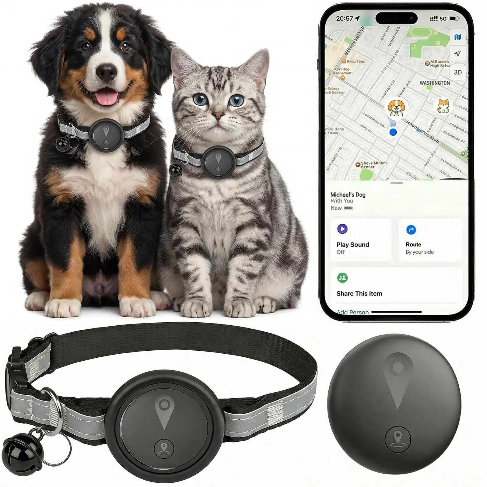 GPS Pet Tracker for Dogs & Cats, Smart Collar with Real-Time Location