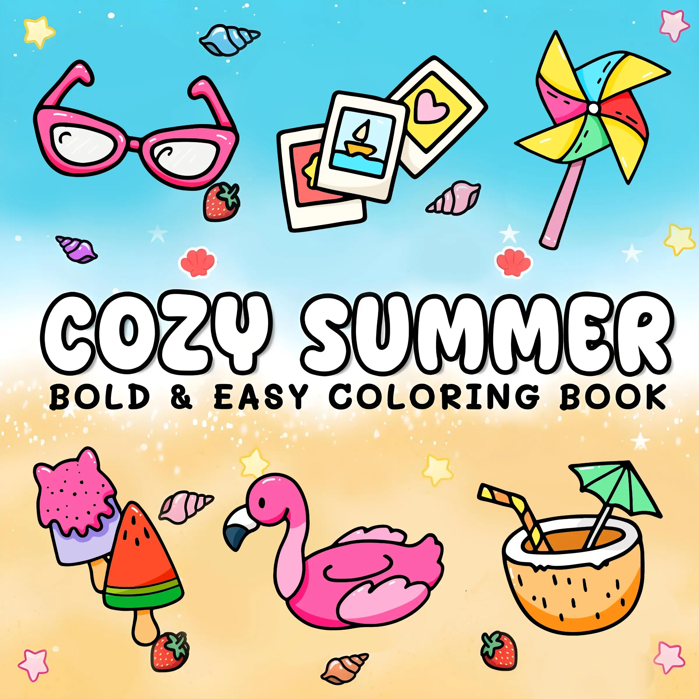 Coloring Book 1pc Cozy Summer Bold & Easy Patterns Coloring Book, Cute Beach Stress Relief Relaxation Improves Focus for Adults  Gifts suitable for friends, Activity Book