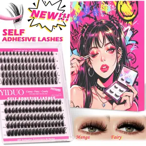 YIDUO Manga Self-Adhesive Lash Clusters 10-16mm D Curl, 2 Styles Manga & Fairy Self Adhesive Lash, False Lash Clusters, Diy False Eyelashes, Pre-Glued No Glue Needed, Easy 1-Minute DIY Eyelash Extensions Gift Pack