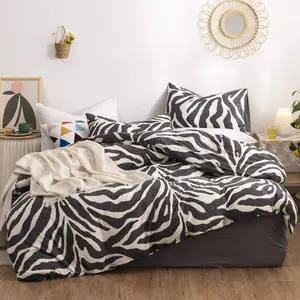 Queen Duvet Cover Set 100% Cotton Black and White Animal Print Bedding 1 Full Comforter Cover with Zipper Ties 2 Pillowcases for Kids Teens Boys Girls Women