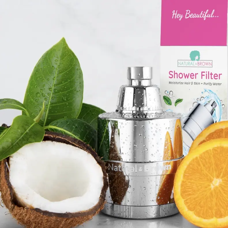 Natural & Brown Shower Head Filter - Removes Hard Water, Chlorine, Ammonia & More for Moisturized Hair & Skin, Product for Women