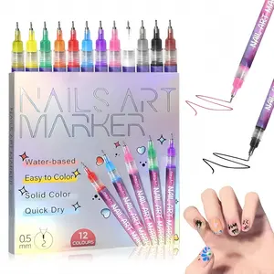 12 Color 3D Nail Art Pens Set, 0.5MM NailPens Nail Point Graffiti Dotting Pen Drawing PaintingLiner Brush for DlY Nail Art Beauty Adorn ManicureTools