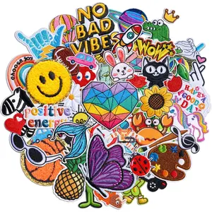 70pcs Assorted Styles Embroidered Iron on/Sew on Patches Cute Embroidery Applique for Clothes Jeans Jackets Hats Backpacks Fabric DIY Accessories