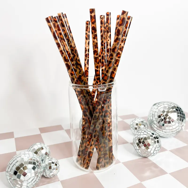 Leopard Iced Coffee Straws (20 Pack) – 9" Reusable Straws | Coffee Bar & Dirty Soda Accessories Stripe