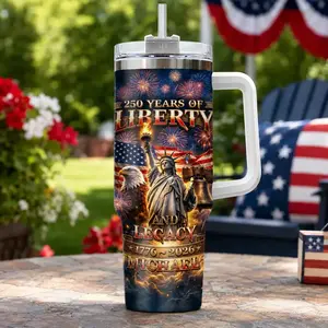 Custom Name 250 Years Of Liberty Tumbler 40oz Personalized America 1776-2026 Patriotic Travel Mug, Eagle Statue Of Liberty Fireworks Cup, USA Anniversary Gift For Dad Family, Not Including The Straw