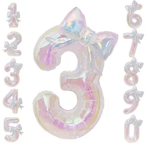 40Inch Transparent Colorful Number Balloon with Bow Foil Balloon for Adults Kids Girl Boy Birthday  Party Anniversary Decoration