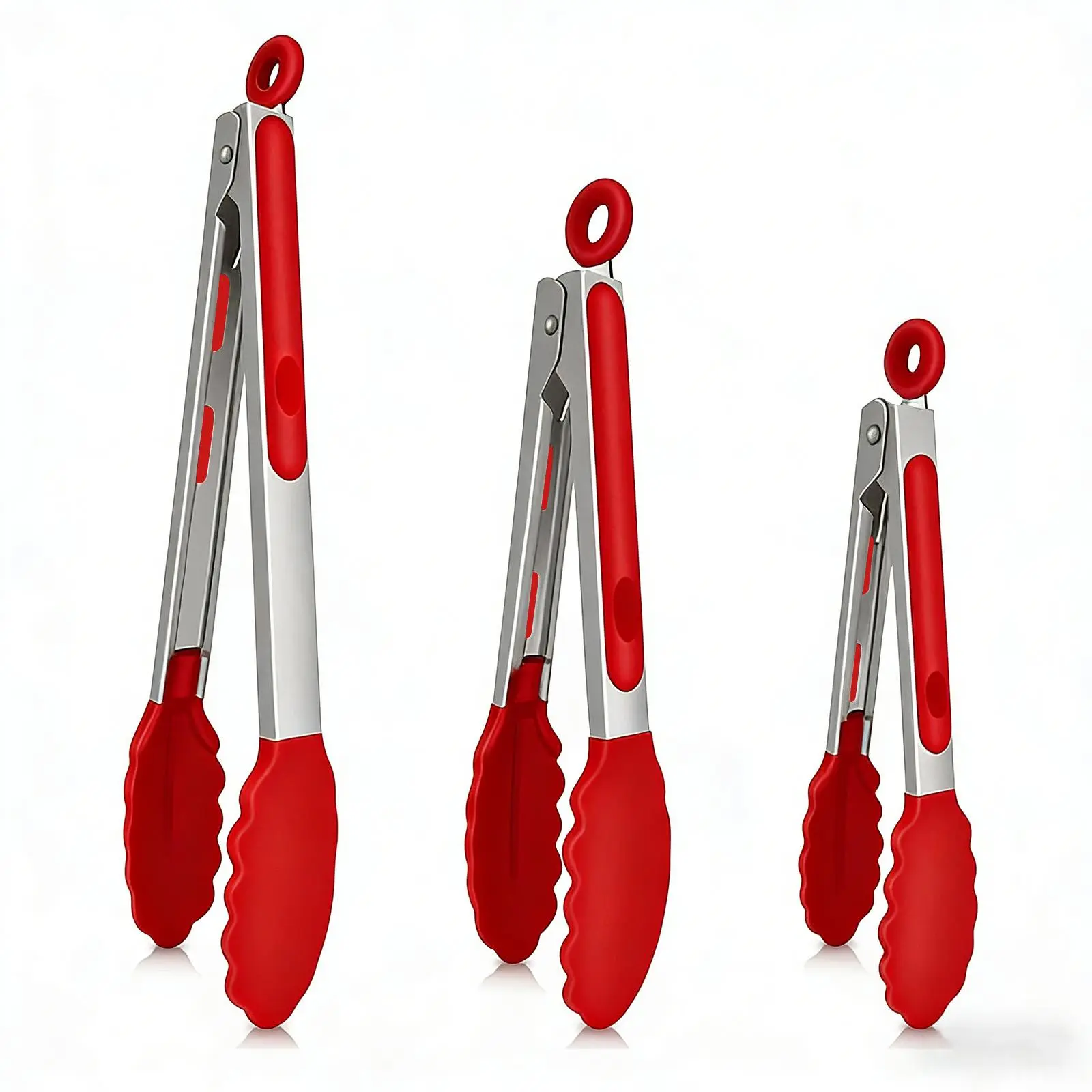 【AREL】Cooking Tongs 3-Piece Set — Professional stainless steel tongs, heat-resistant, ideal for grilling, cooking, tossing salads, handling pasta, and everyday kitchen use, dishwasher safe.