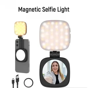 Mobile Phone Magnetic Selfie Fill Light Live Photo Mini Portable Makeup Mirror Foldable Pocket LED Light Mobile Phone Holder  cell phone holder  phone mount fun multifunctional folding