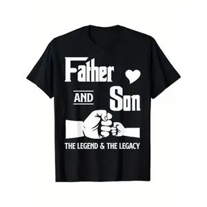 Father and Son Matching T-Shirts- "FATHER AND SON" Quote with Fists Beating Design, 100% Cotton, Crew Neck, Short Sleeve- Perfect for Casual Wear, Father'S Day, Spring/Autumn, Everyday Tshirt | Father Son Theme | Skinfriendly Material, Fathers Day Gift