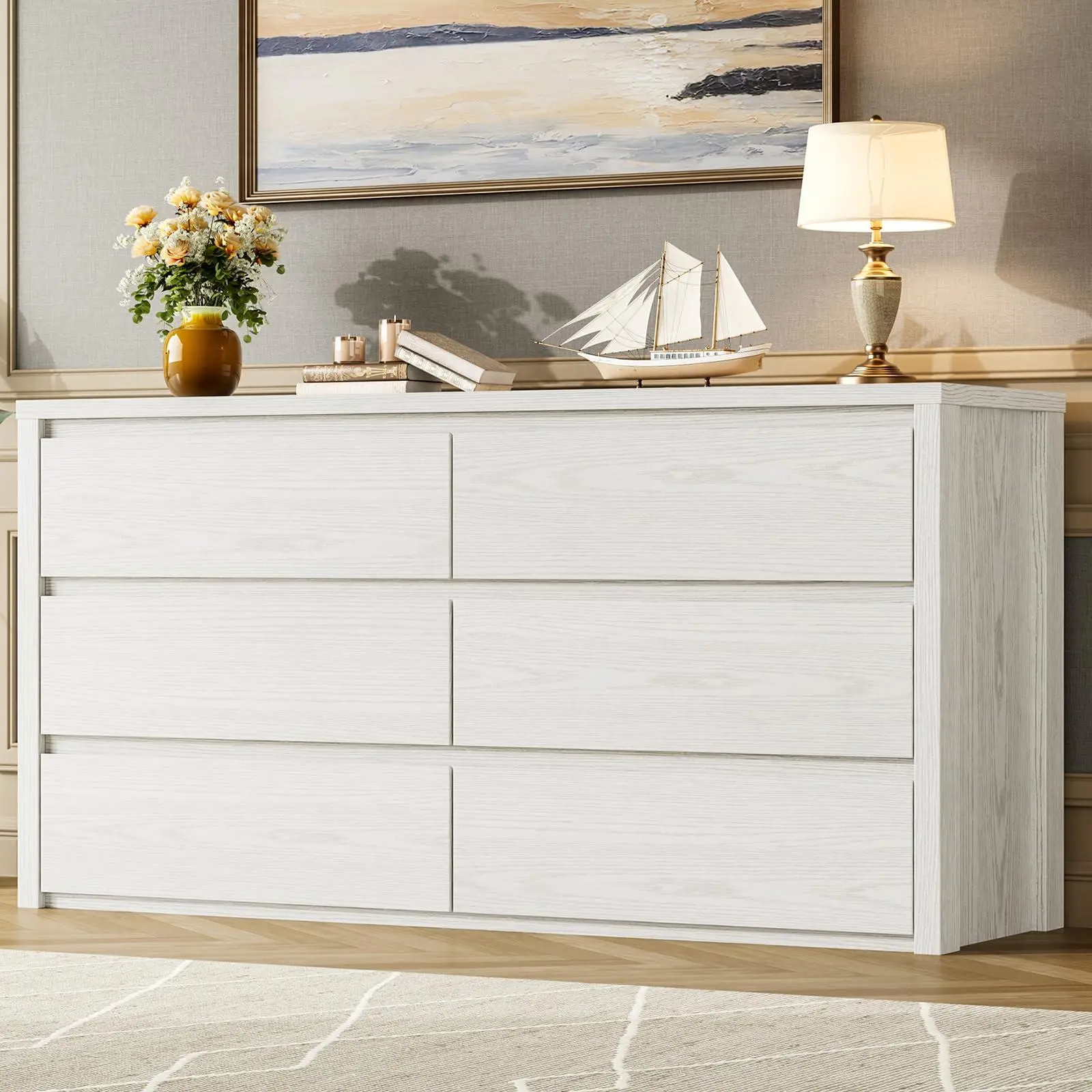 GAOMON 6-Drawer Handle-Free Wood Dresser for Bedroom, Large Modern Storage Cabinet for Living Room, Dressers For Bedroom, Room Decor