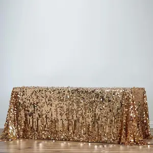 Sequin Rectangle Tablecloth 90"x132" Gold with Big Payette Design - Seamless Glittering Decor for Weddings