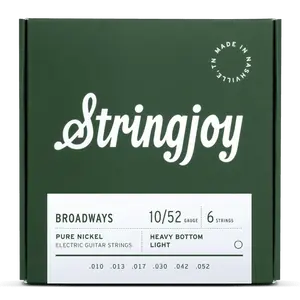 Stringjoy 10-52 Heavy Bottom Light Gauge Broadways - Pure Nickel Electric Guitar Strings