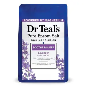 Dr Teal's Pure Epsom Salt Soak Soothe & Sleep with Lavender Essential Oil 3 lbs Paraben-Free Phthalate-Free Vegan Relaxation Ritual 500g