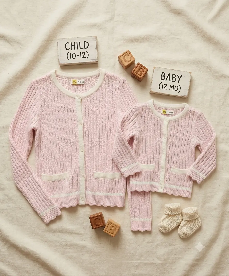 Soft Ribbed Pink/White Cardigan (Various Sizes)