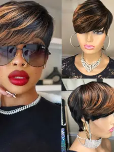 Women Short Pixie Cut Wig, Glueless Full Machine-Made Design, Straight Hair Style, & Colors Available