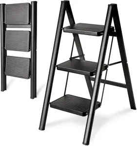Step Ladder 3 Step Folding, Heavy Duty 330 Lbs Load 3 Step Ladder Folding Step Stool, Step Ladders for Home, Tall Kitchen/Closet Ladder 3 Step for Adults, Small Three Step by