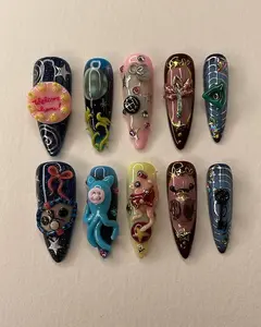 3D Sci-Fi Space Opera Press On Nails | Quirky Maximalist Jelly Slug Planet Long Stiletto Nails
