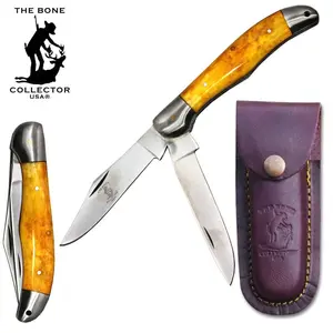 BC 816-YBN 5" Yellow Bone Collector 2 Blade Bone Handle Folding Knife with Leather Knife BC 816-YBN 5" Yellow Bone Collector 2 Blade Bone Handle Folding Knife with Leather Knife