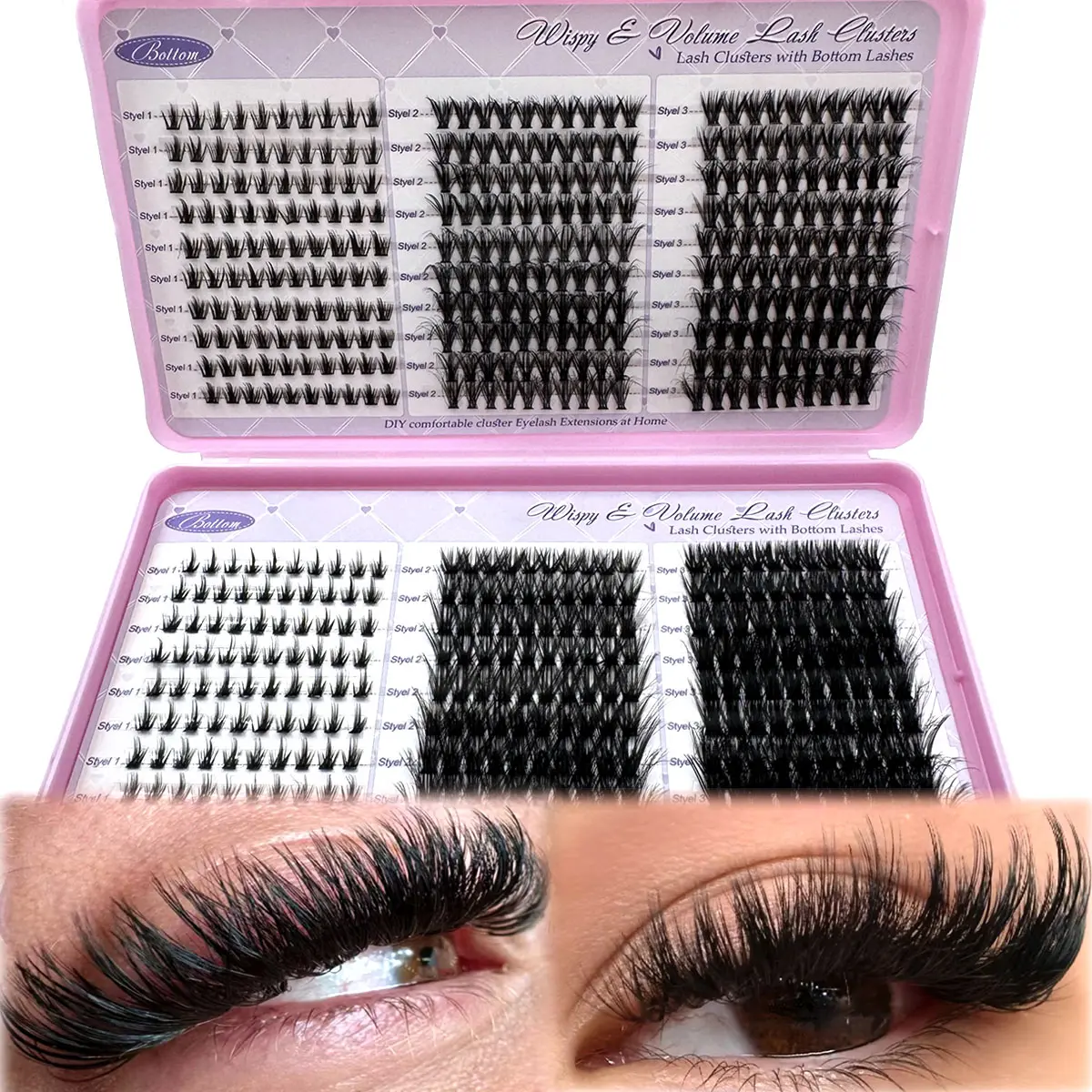 Large Capacity Eyelash Book 600pcs, Russian Lash Extensions Kit, 3D Volume, D-Curly, 10-18mm, 6 Styles, DIY Eyelash Clusters, Wispy Lash Clusters