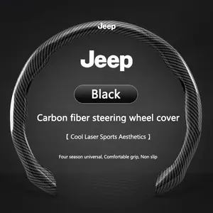 Car Carbon Fiber Anti-Slip Steering Wheel Cover, for Jeep Grand Cherokee Wrangler Jk Gladiator Compass Renegade, Interior Accessory